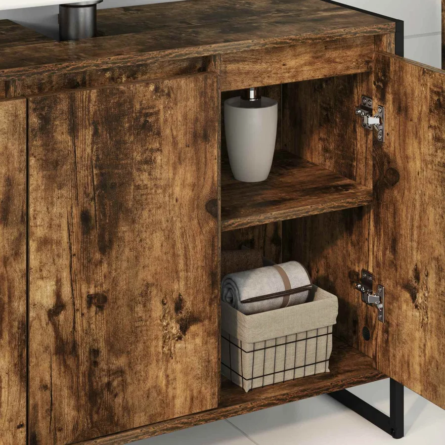 Cabinet de salle de bain avec porte Chêne Fumé 90 x 30 x 60 cm - 4