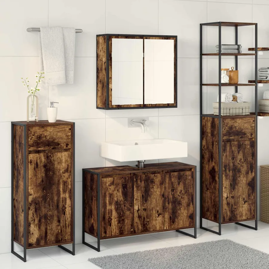 Ensemble de mobilier de salle de bain avec tiroir Chêne fumé - 4