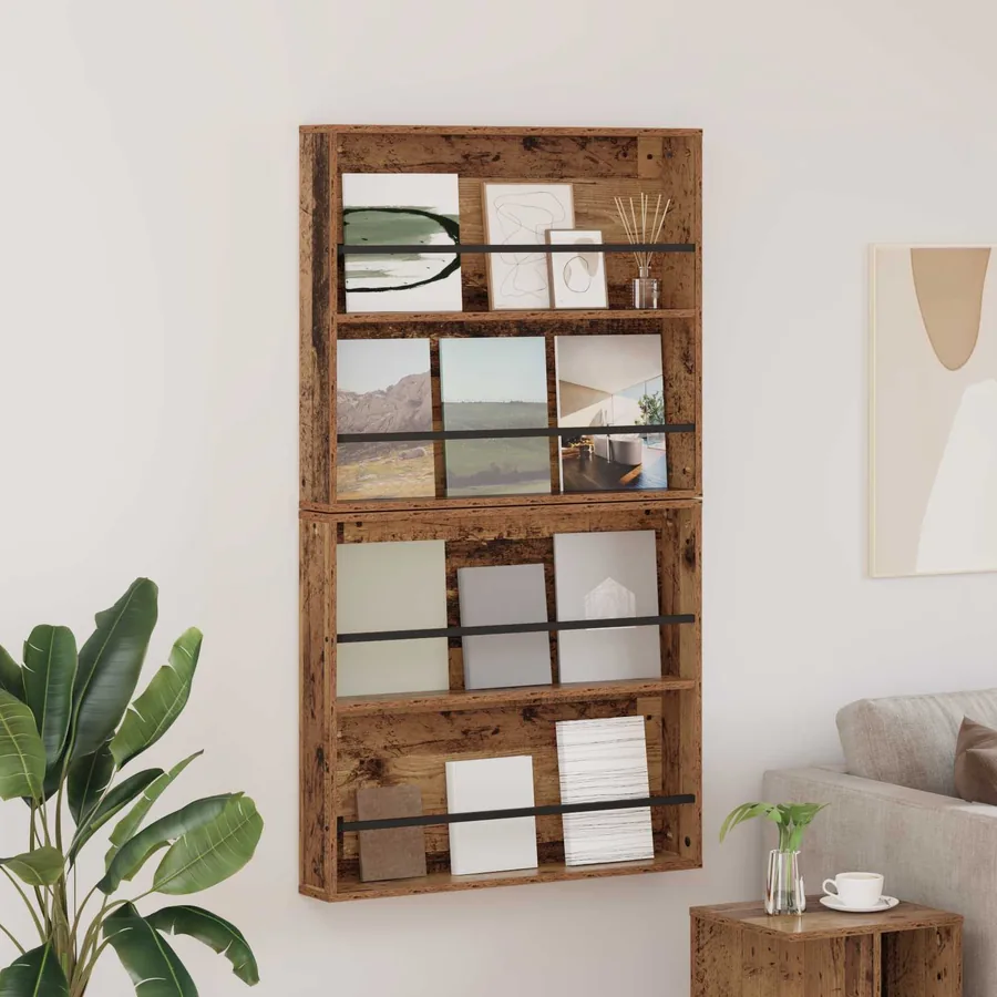 Étagère à magazines 2 pcs Bois ancien 80 x 12 x 70 cm
