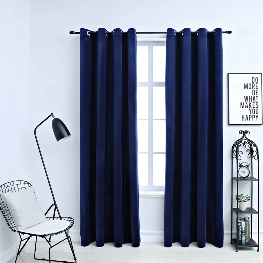 Rideaux occultants et anneaux 2pcs Velours Bleu foncé 140x225cm