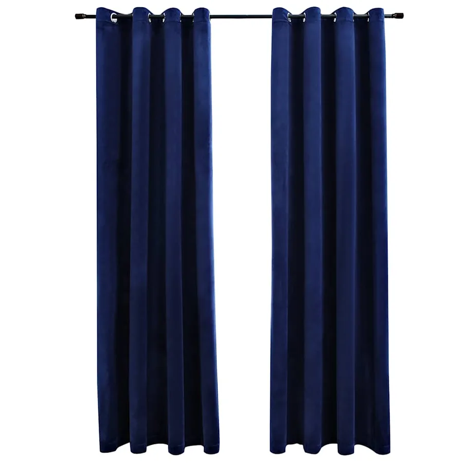 Rideaux occultants et anneaux 2pcs Velours Bleu foncé 140x225cm - 2