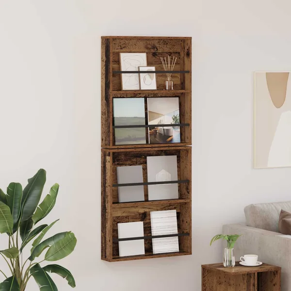 Étagère à magazines 2 pcs Bois ancien 60 x 12 x 70 cm