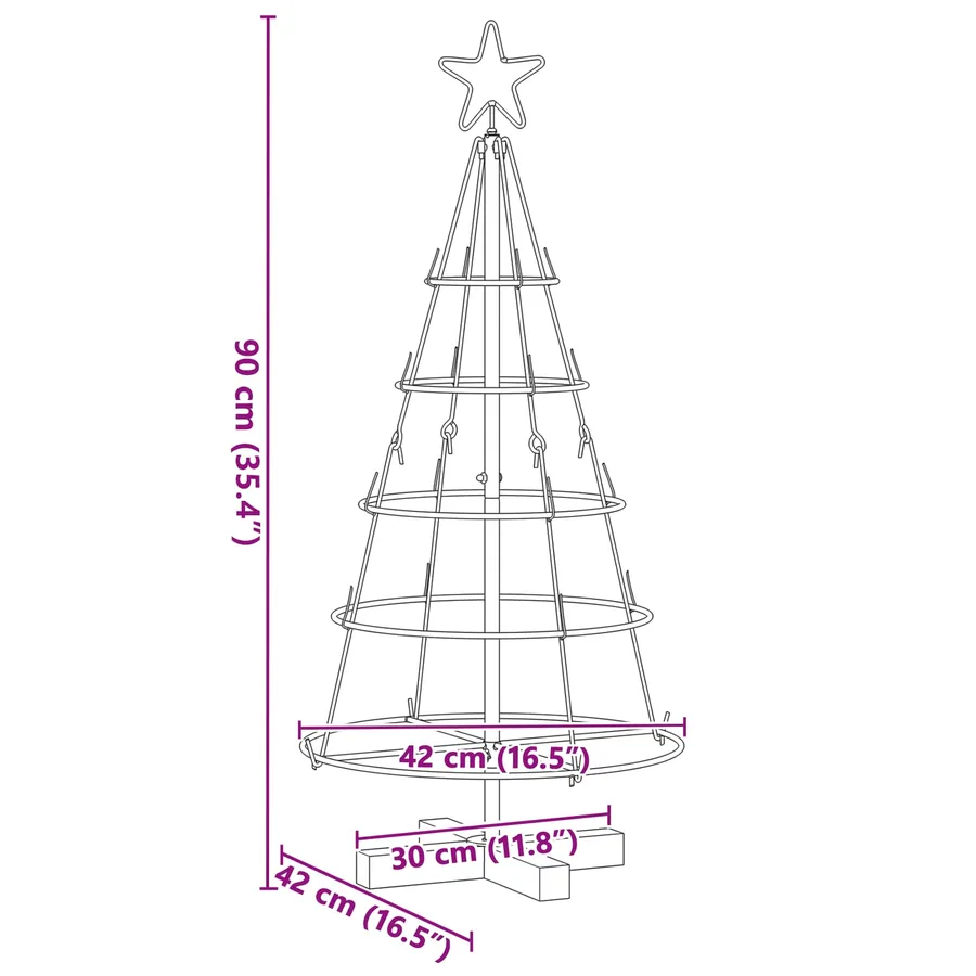 Arbre en cône de Noël avec support Noir 90 cm Acier - 9