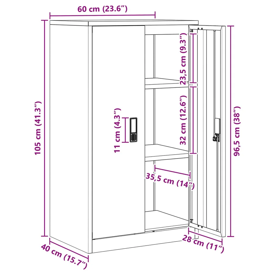 Armoire de rangement Blanc 60 x 40 x 105 cm Acier - 13