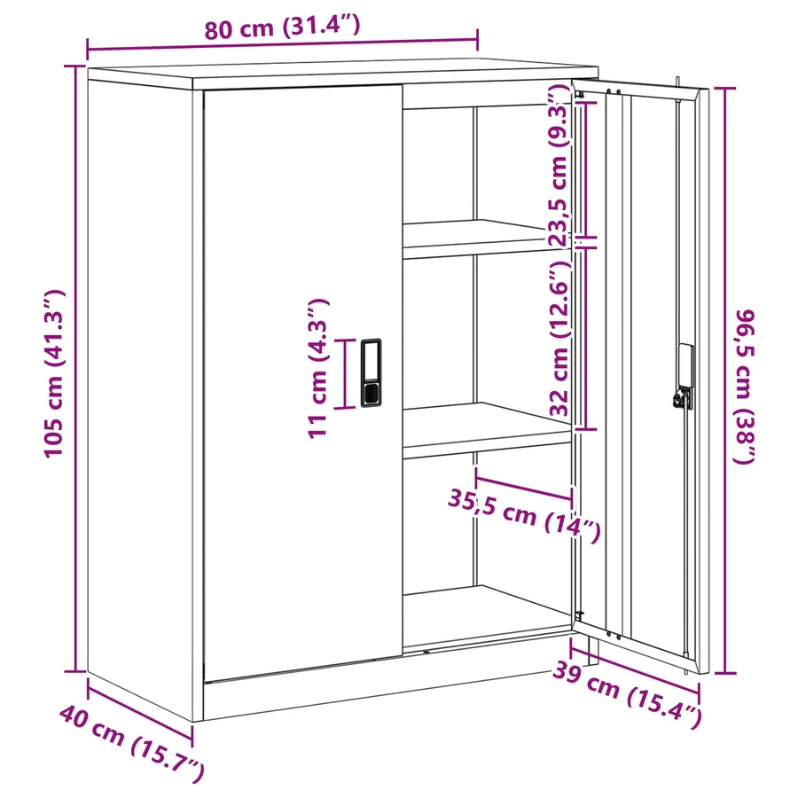Armoire de rangement Blanc 80 x 40 x 105 cm Acier - 13