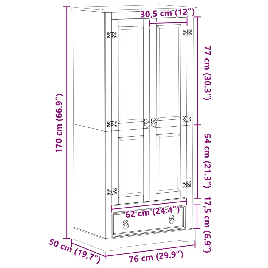 Armoires avec tiroir Blanc 76 x 50 x 170 cm Pin massif - 9