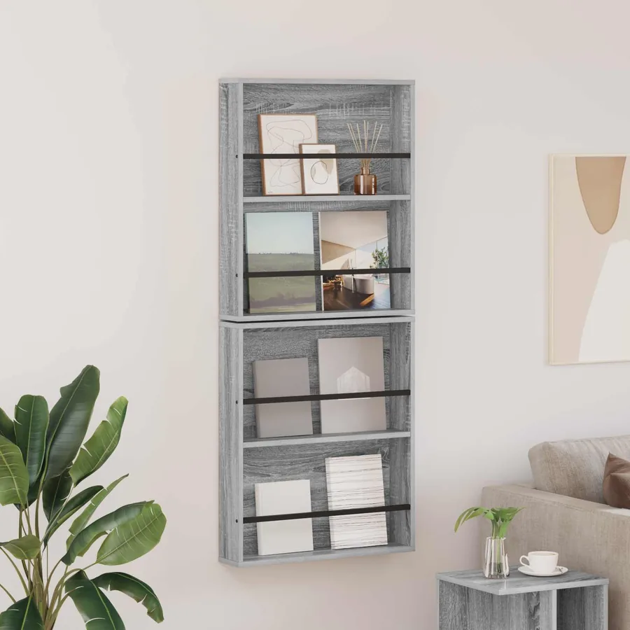 Étagère à magazines 2 pcs Gris Sonoma 60 x 12 x 70 cm