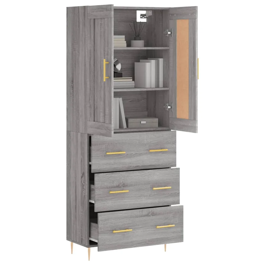 Buffet haut Sonoma gris 69,5x34x180 cm Bois d'ingénierie - 3