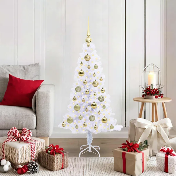 Sapin de Noël artificiel avec 150 LED Blanc 120 cm PVC et Acier