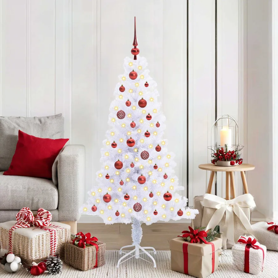 Sapin de Noël artificiel avec 150 LED Blanc 150 cm PVC et Acier