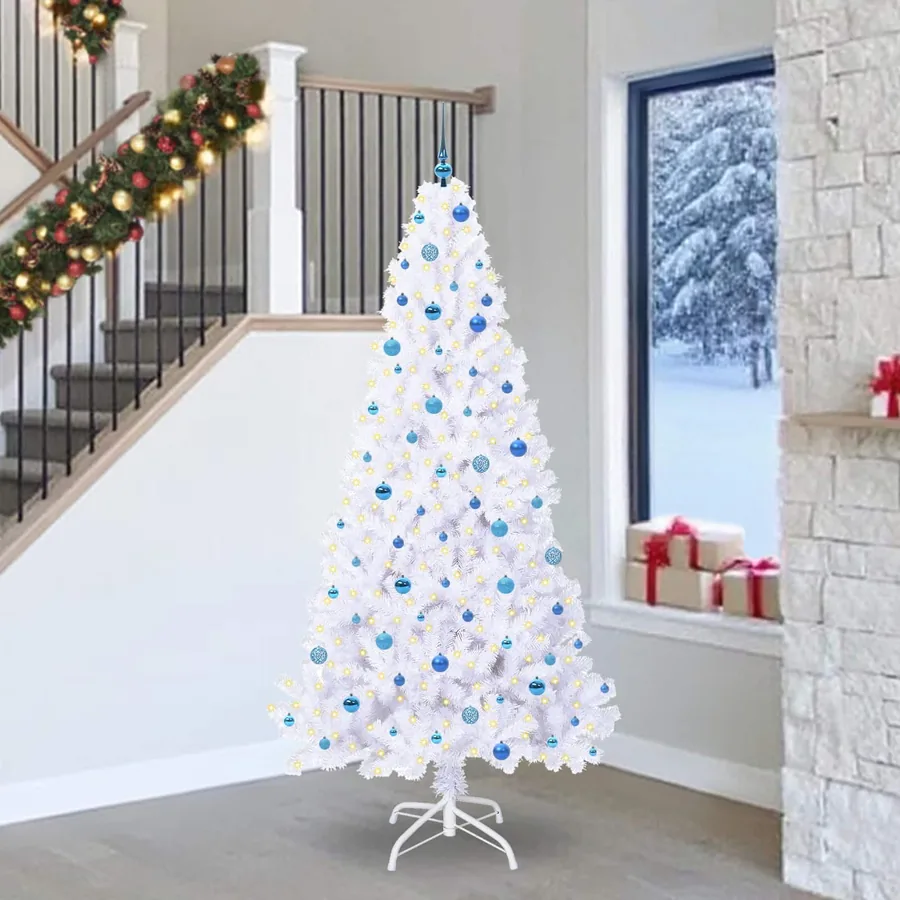 Sapin de Noël artificiel avec 300 LED Blanc 240 cm PVC et Acier