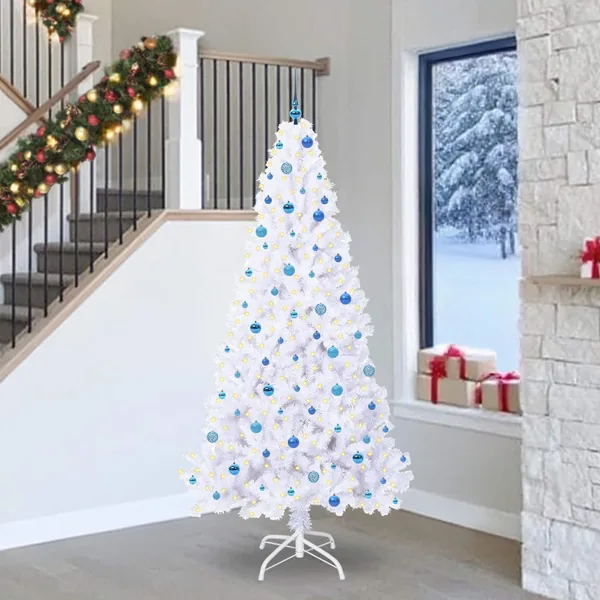 Sapin de Noël artificiel avec 300 LED Blanc 240 cm PVC et Acier