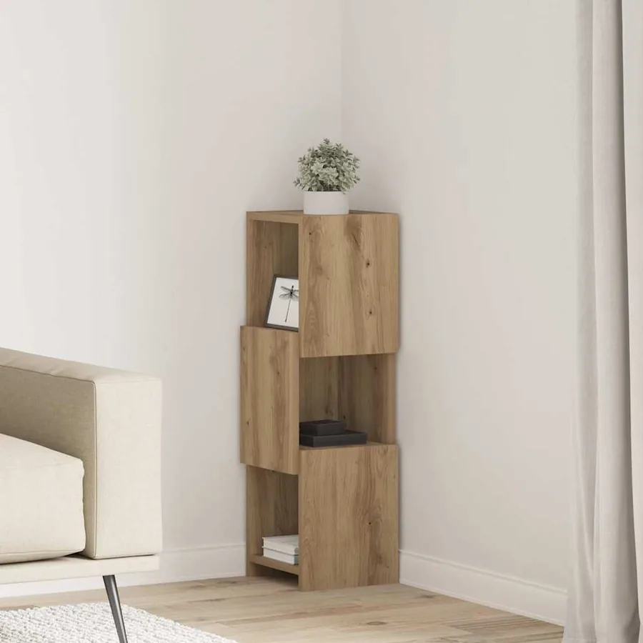 Meuble d'angle 25,5x25x80cm Bois d'ingénierie Chêne artisanal