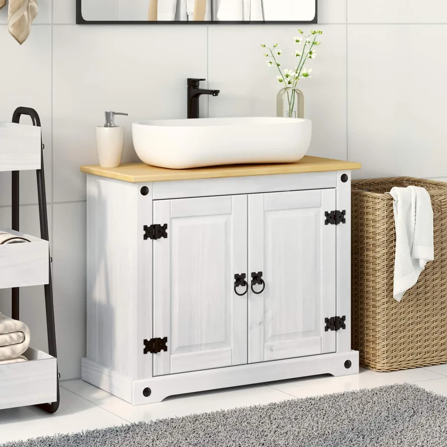 Armoire d'évier avec étagère Blanc 73 x 33 x 60 cm Pin massif