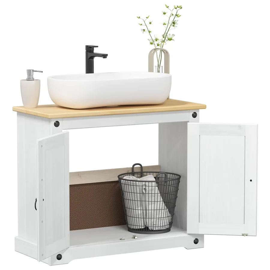 Armoire d'évier avec étagère Blanc 73 x 33 x 60 cm Pin massif - 3