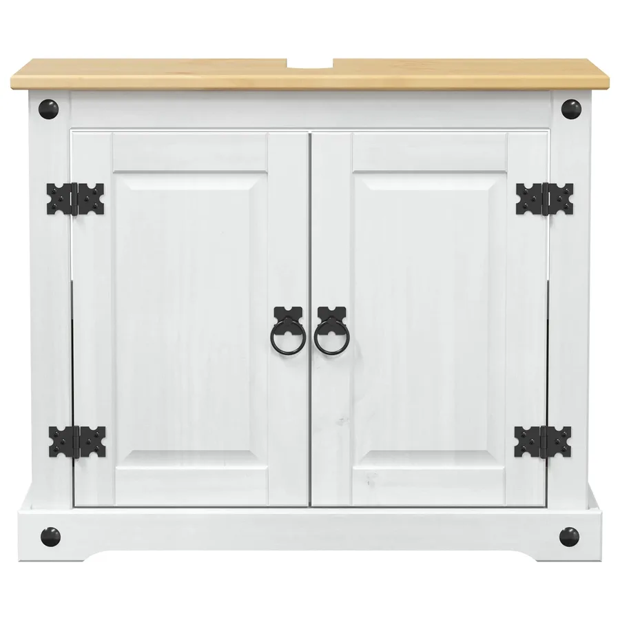 Armoire d'évier avec étagère Blanc 73 x 33 x 60 cm Pin massif - 4