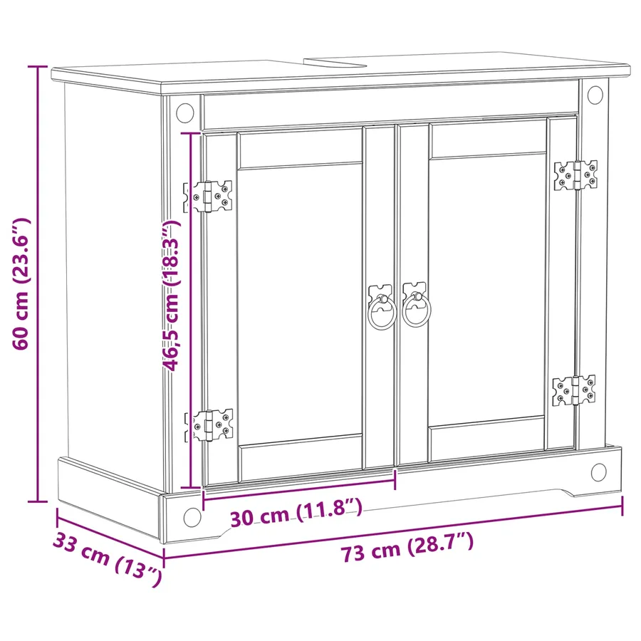 Armoire d'évier avec étagère Blanc 73 x 33 x 60 cm Pin massif - 9