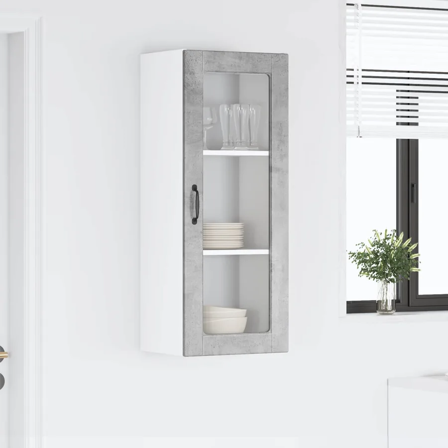Cabinet en verre mural PORTO Gris béton 40 x 31 x 100 cm - 4