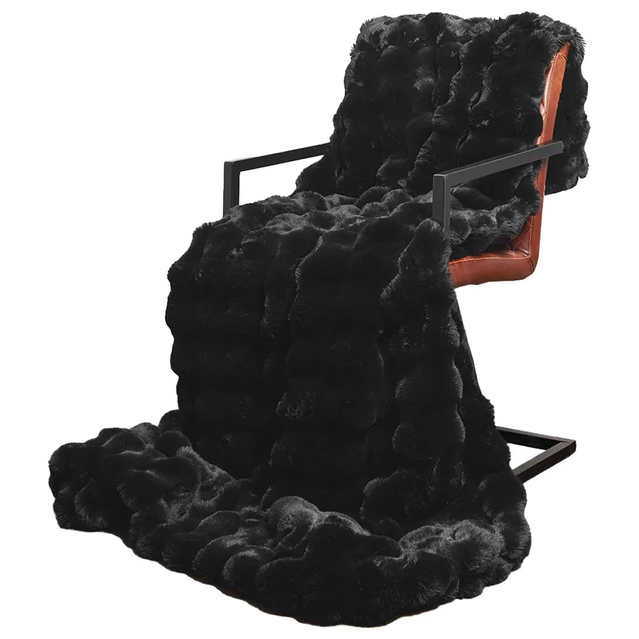 Couverture antidérapante en fausse de lapin Olite 4 pcs Noir - 3