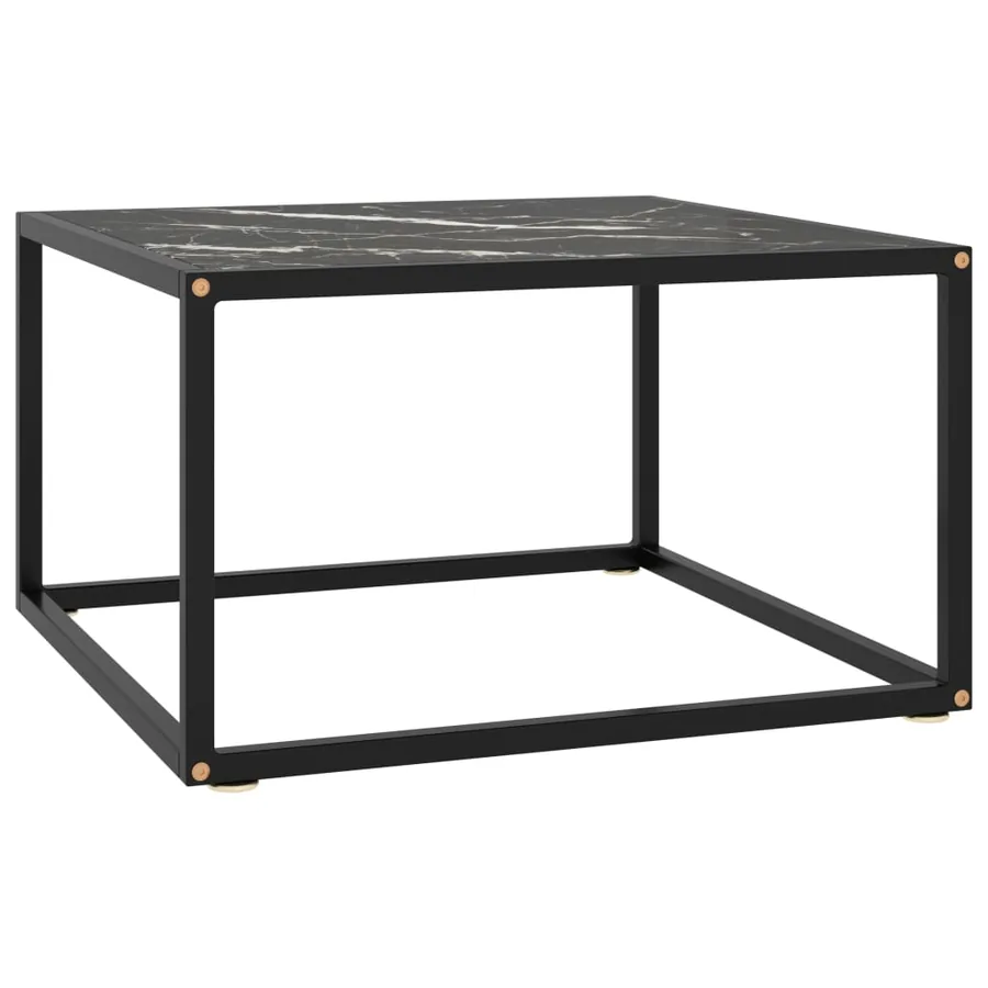 Table basse Noir avec verre marbre noir 60x60x35 cm