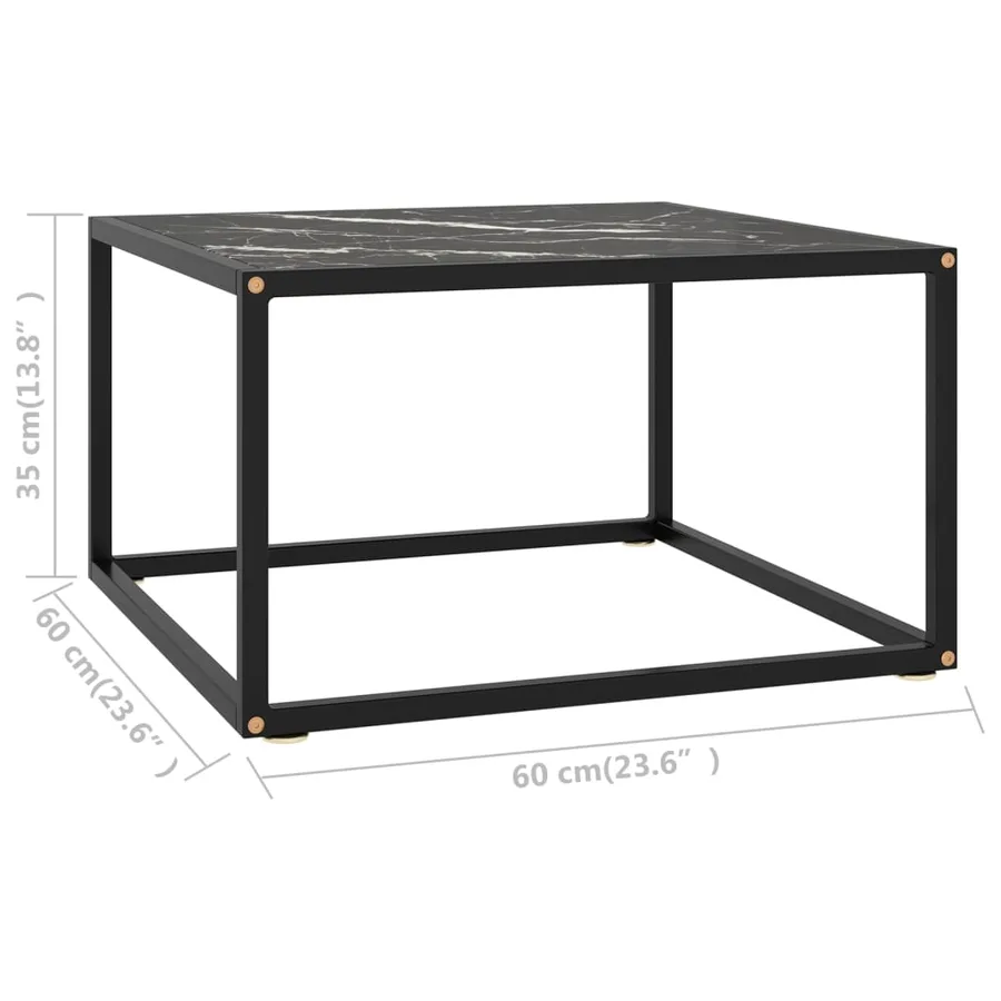 Table basse Noir avec verre marbre noir 60x60x35 cm - 5