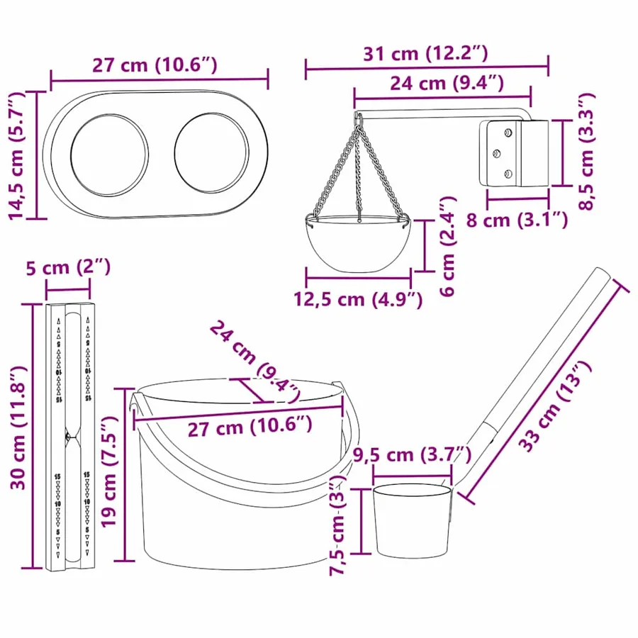 Ensemble d'accessoires de sauna 5 pcs Noir - 8