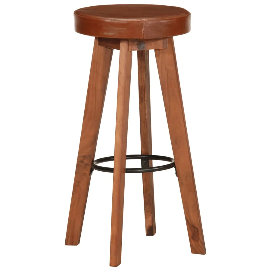 Chaises de bar lot de 2 cuir véritable et bois d'acacia solide - 2