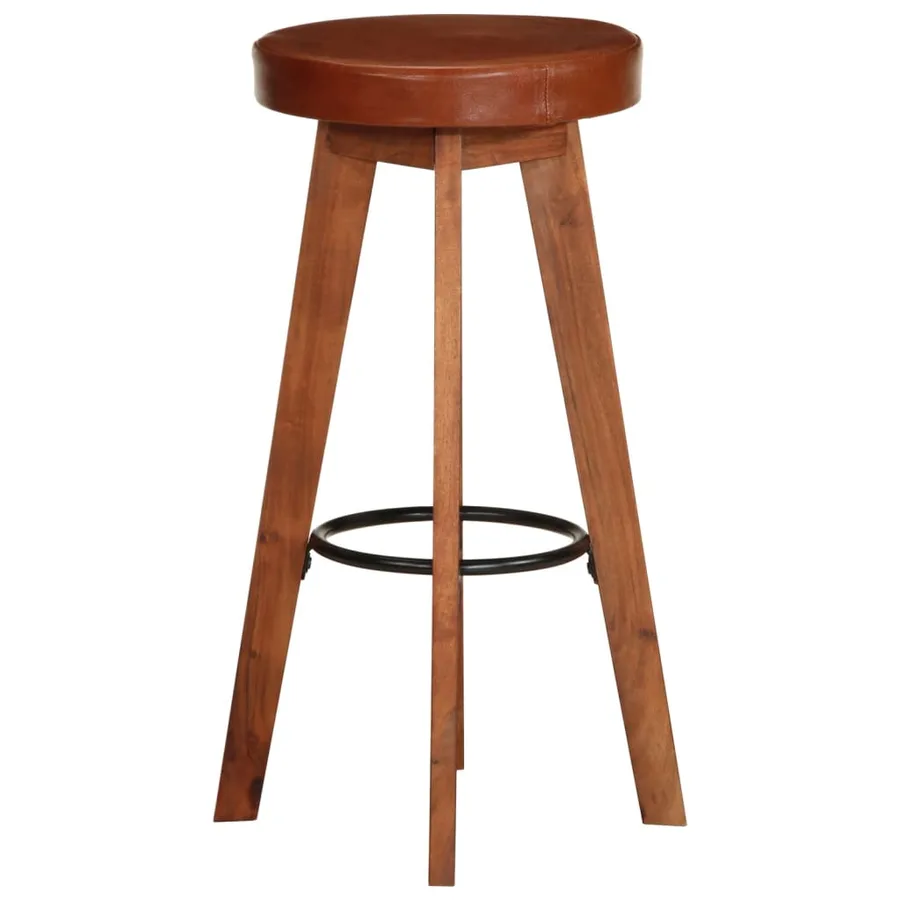 Chaises de bar lot de 2 cuir véritable et bois d'acacia solide - 4