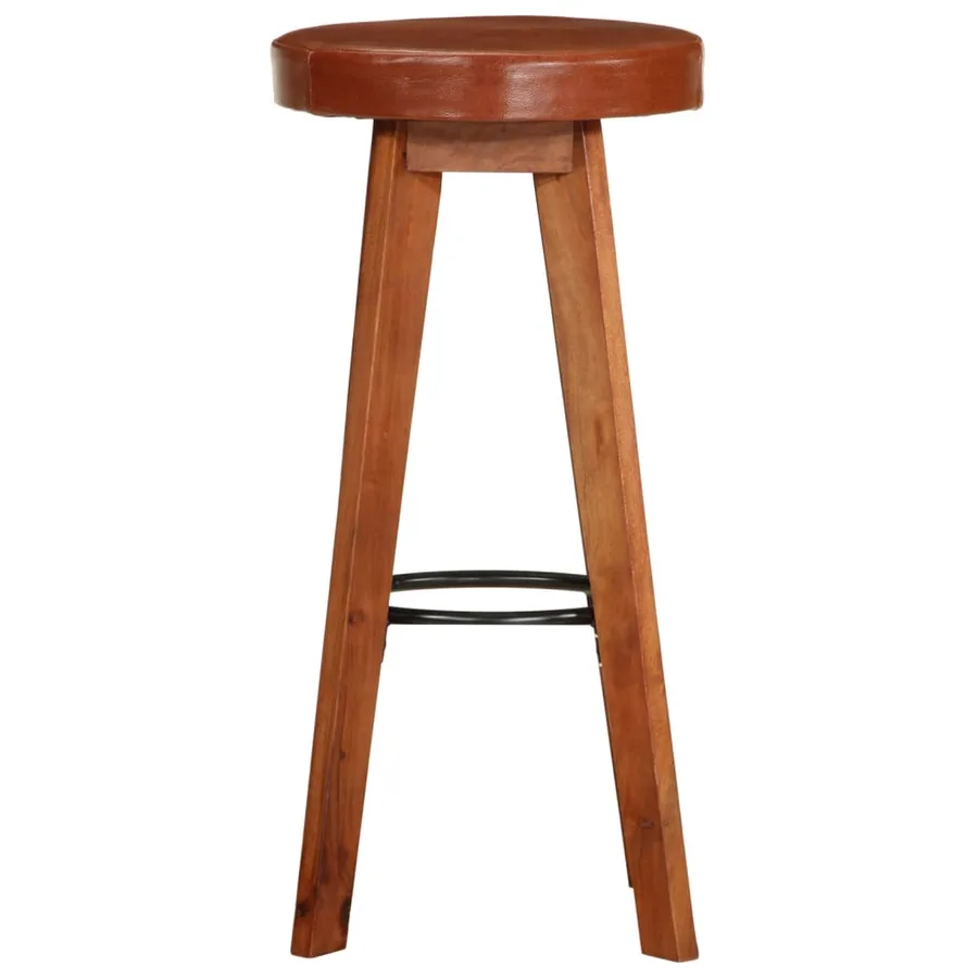 Chaises de bar lot de 2 cuir véritable et bois d'acacia solide - 5