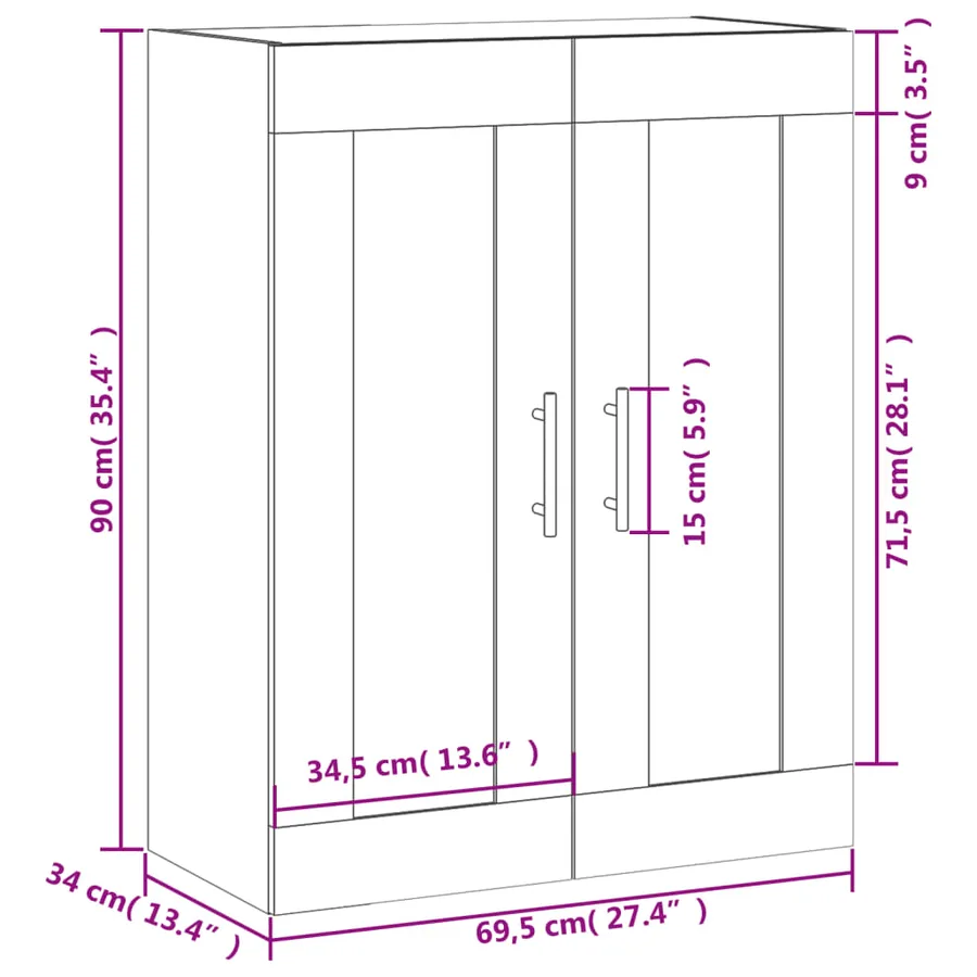 Armoire murale sonoma gris 69,5x34x90 cm bois d'ingénierie - 13