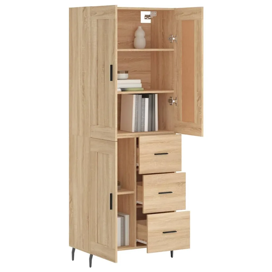 Buffet haut Chêne sonoma 69,5x34x180 cm Bois d'ingénierie - 3