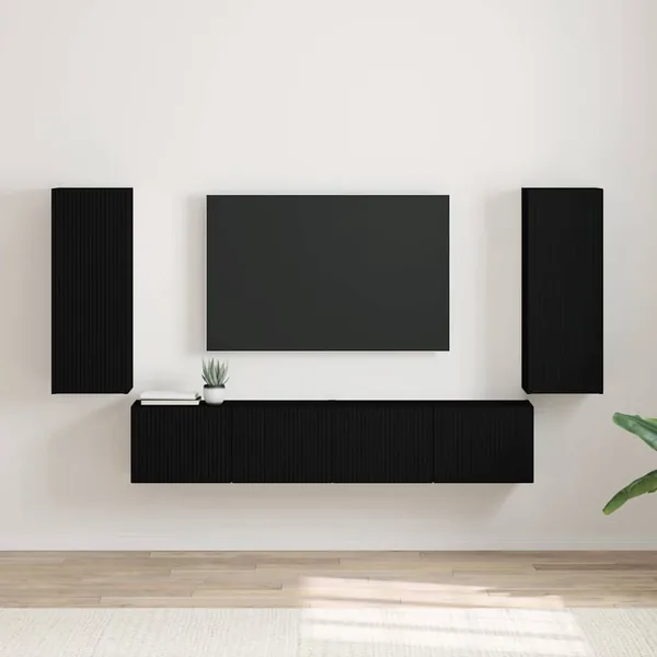 Meuble TV mural 2 pcs Noir 30 x 31 x 80 cm Bois d'ingénierie