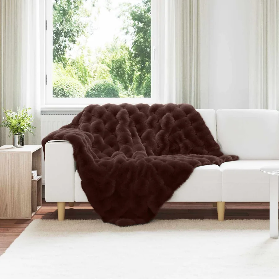 Couverture antidérapante en fausse de lapin Olite 4 pcs Camel