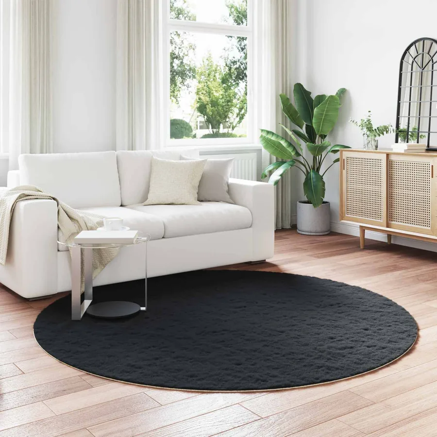 Tapis antidérapant en fausse de lapin OLITE Noir Ø 160 cm