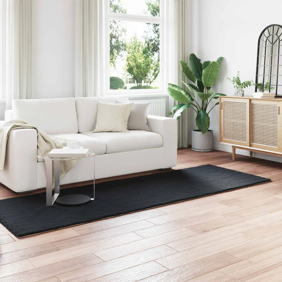 Tapis antidérapant en fausse de lapin OLITE Noir 80 x 250 cm