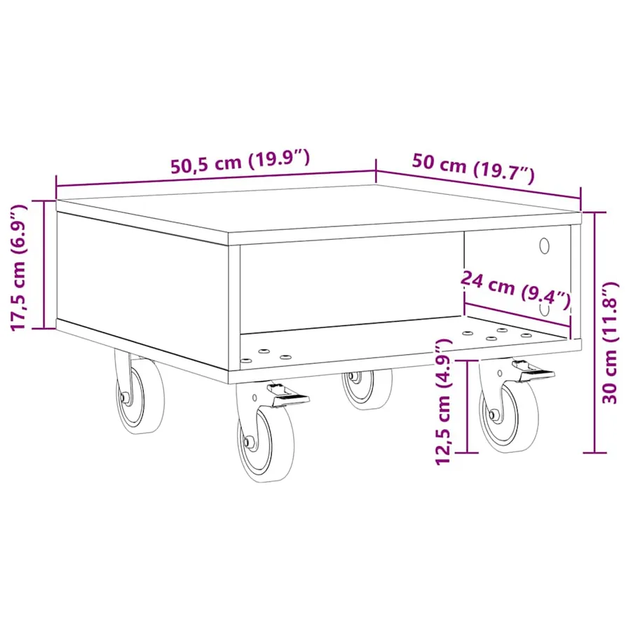 Table d'appoint avec roues Chêne artisanal 50,5 x 50 x 30 cm - 12
