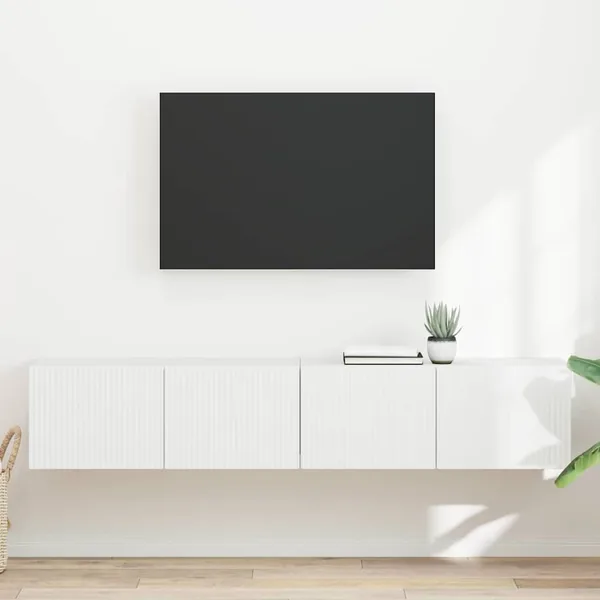 Meuble TV mural Montage mural 2 pcs Blanc 78,5 x 31 x 29,5 cm