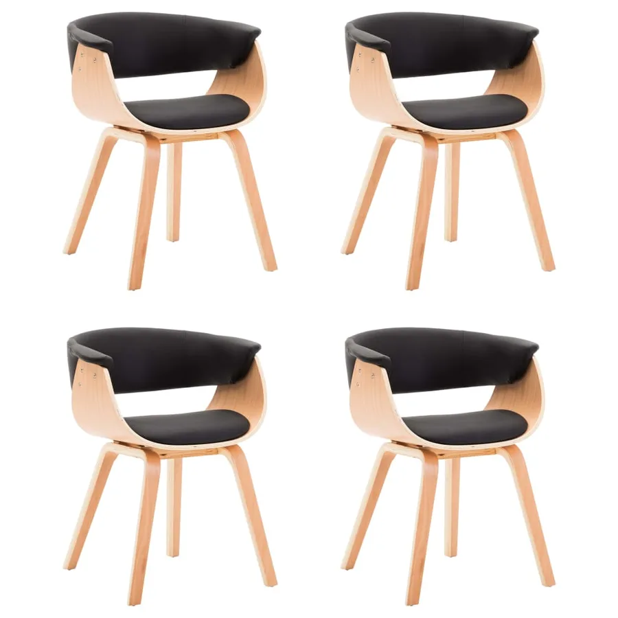 Chaises à manger lot de 4 noir bois courbé et similicuir - 2