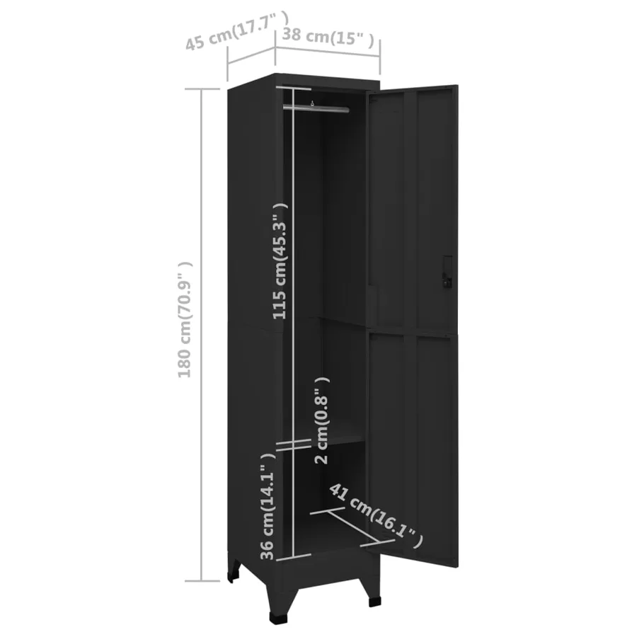 Armoire à casiers Noir 38x45x180 cm Acier - 8