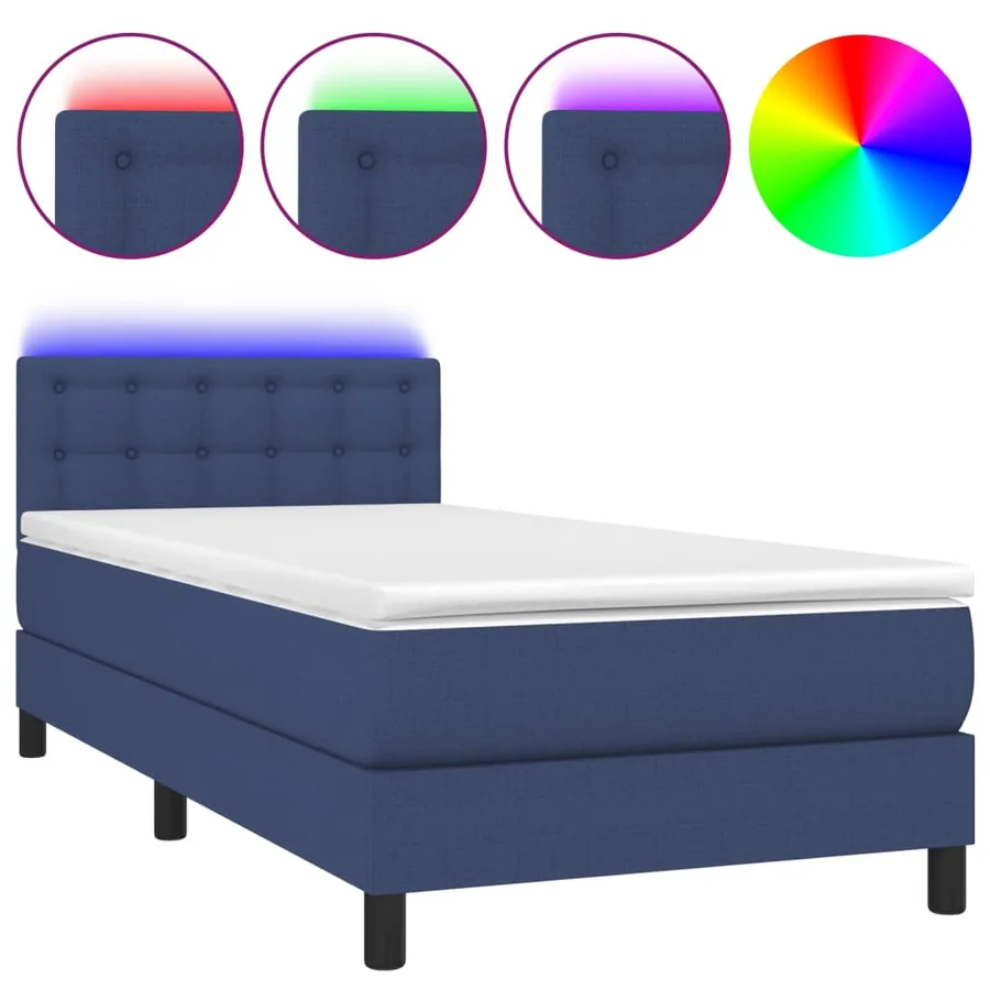 Sommier à lattes de lit avec matelas et LED Bleu 90x190cm Tissu - 2