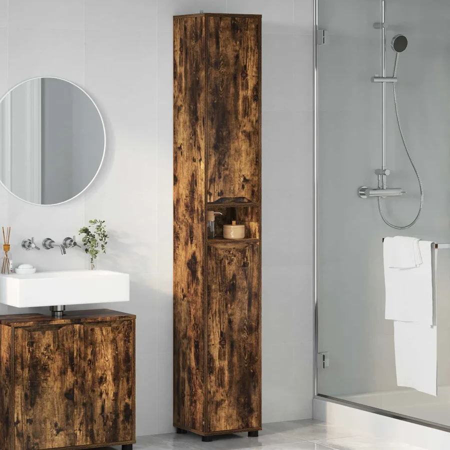 Cabinet de salle de bain Chêne fumé 30,5 x 30 x 195 cm - 4