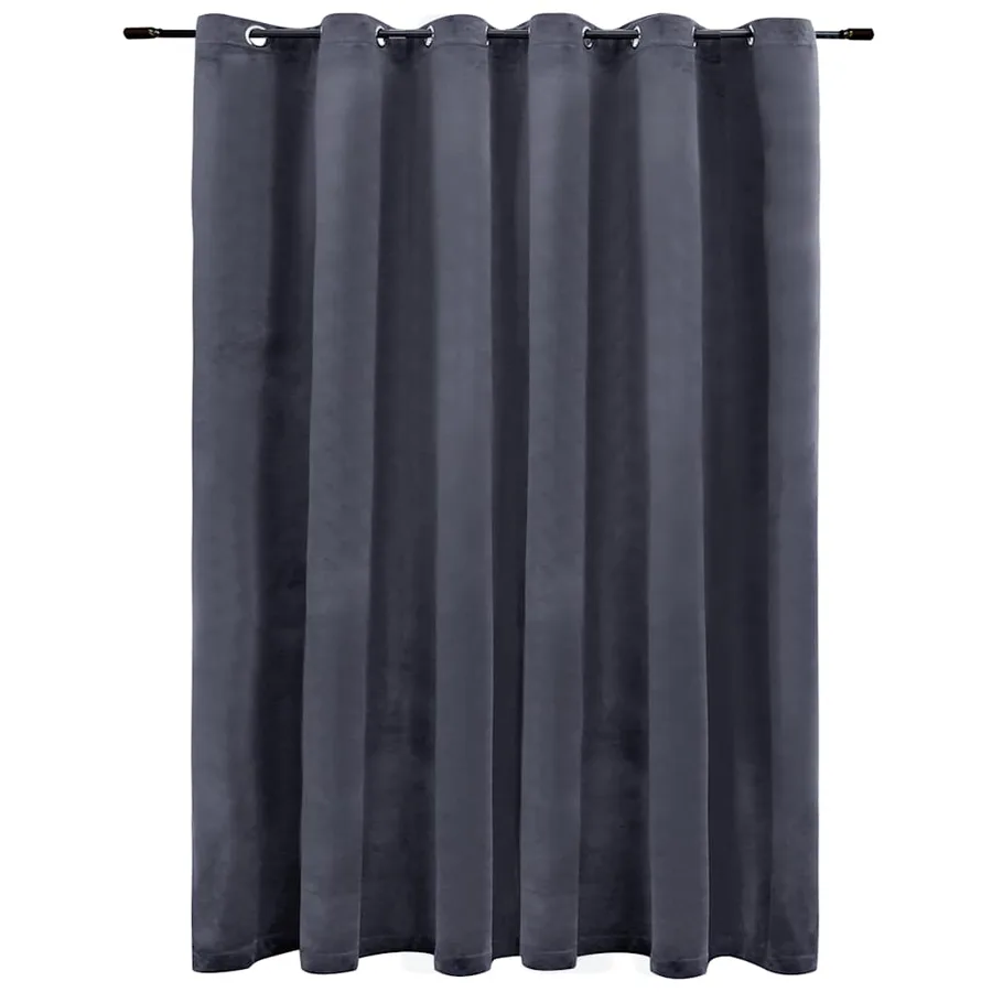 Rideau occultant et anneaux métal Velours Anthracite 290x245 cm - 2
