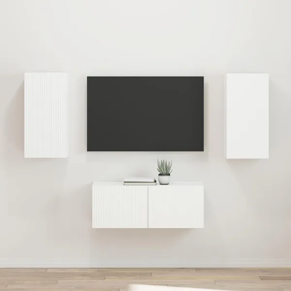 Ensemble meuble TV Montage mural 2 pcs Blanc Bois d'ingénierie