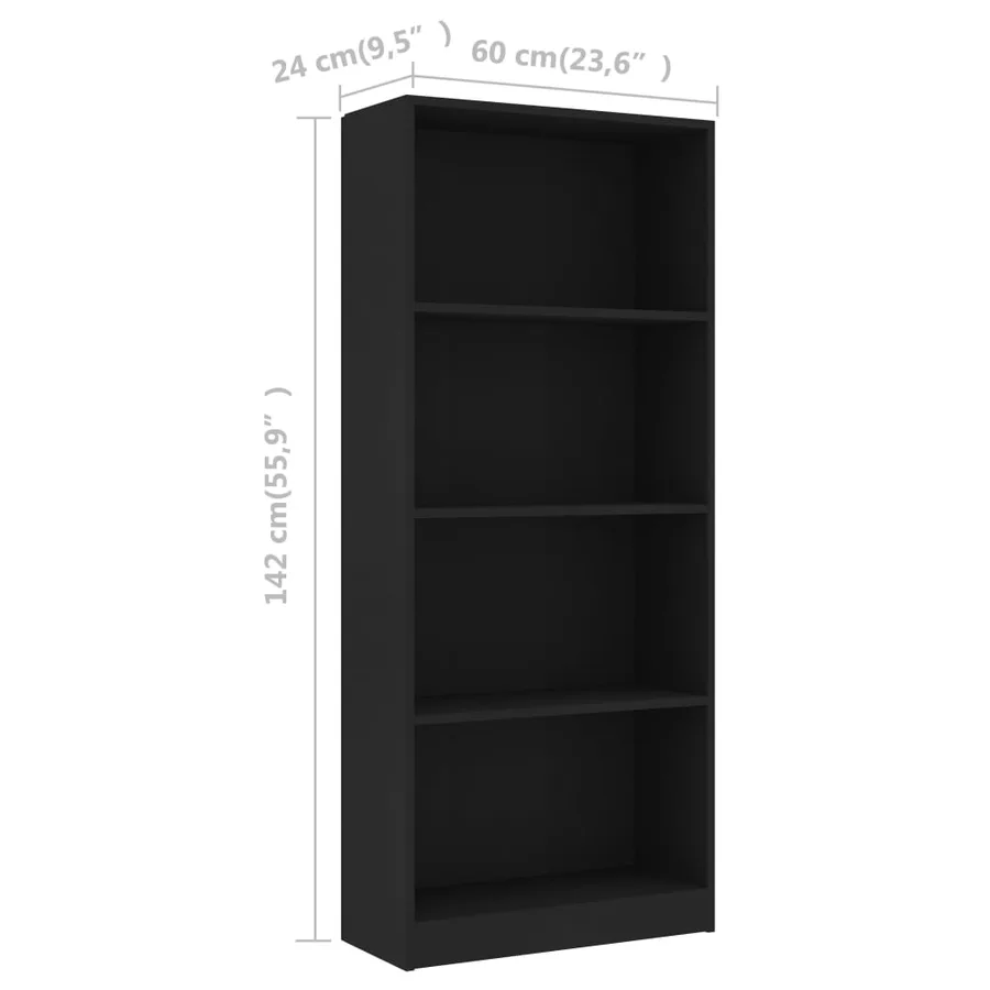 Bibliothèque à 4 niveaux Noir 60x24x142 cm Bois d’ingénierie - 6