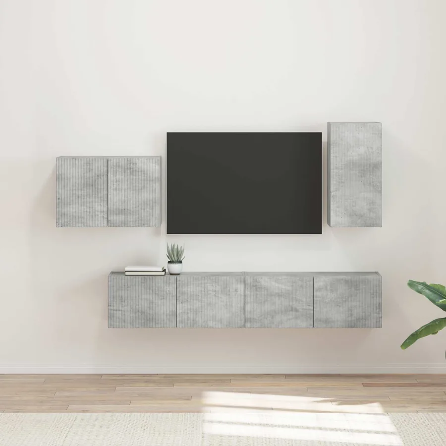 Ensemble de meuble TV mural 4 pcs Gris béton Bois d'ingénierie