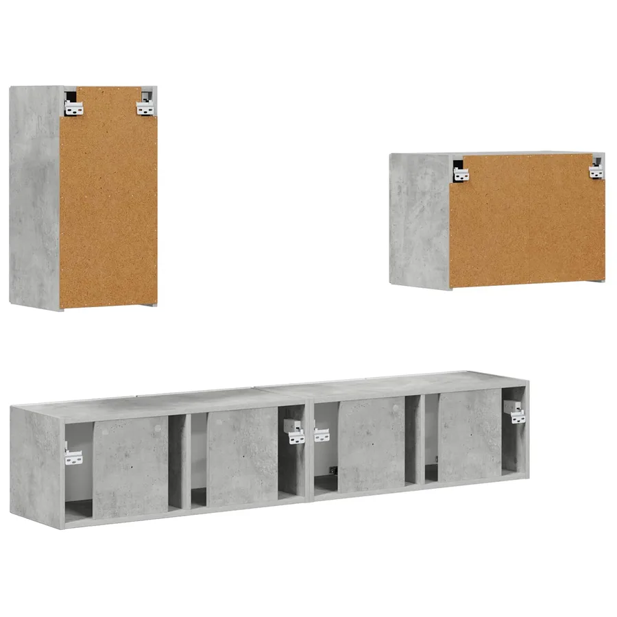 Ensemble de meuble TV mural 4 pcs Gris béton Bois d'ingénierie - 9
