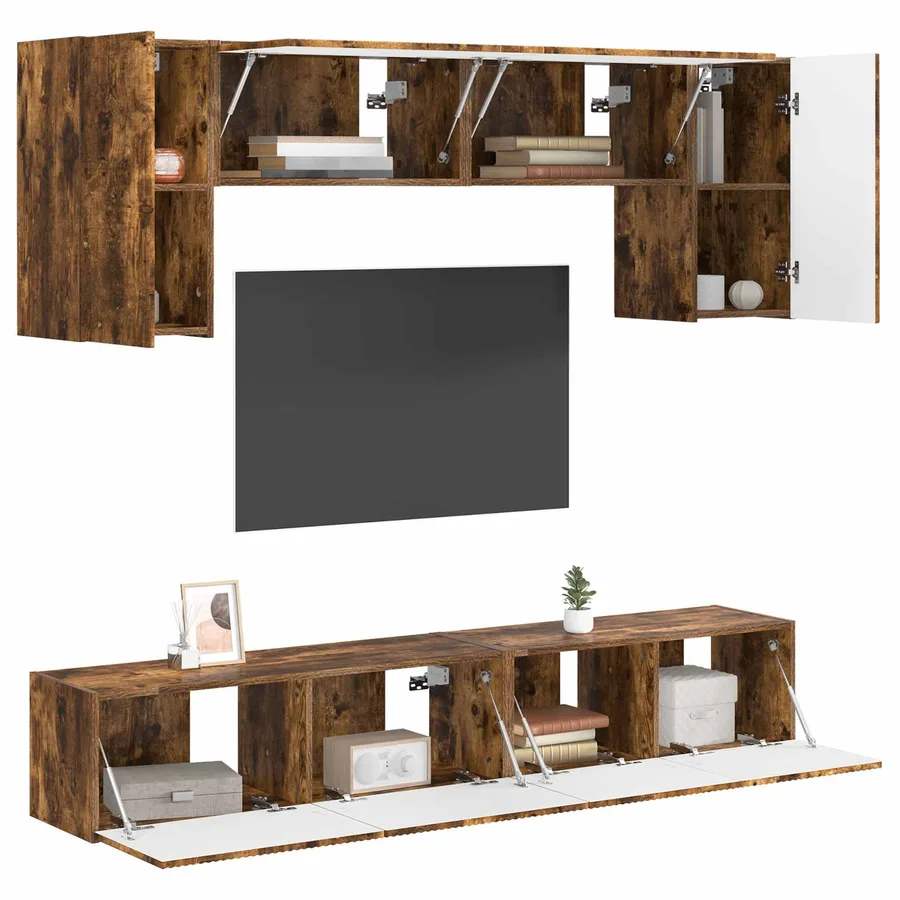 Ensemble meuble TV 4 pcs Chêne fumé Bois d'ingénierie - 3