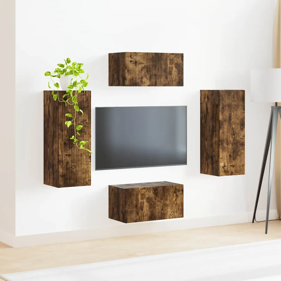 Ensemble meuble TV 2 pcs Chêne fumé Bois d'ingénierie - 4