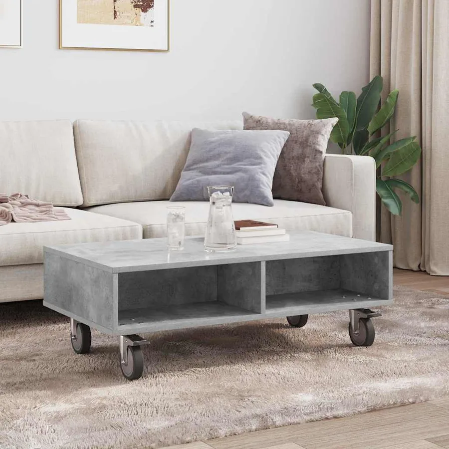 Table d'appoint avec roues Gris béton 90 x 50 x 30 cm - 4