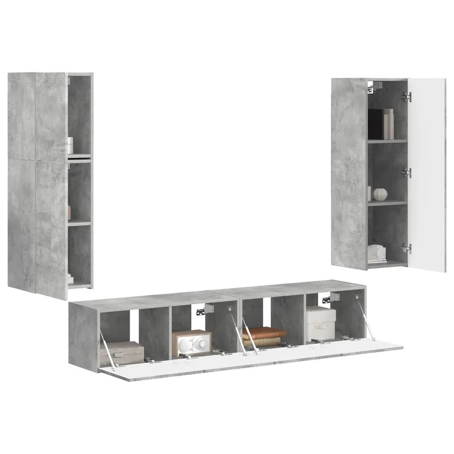 Ensemble meuble TV 4 pcs Gris béton Bois d'ingénierie - 3